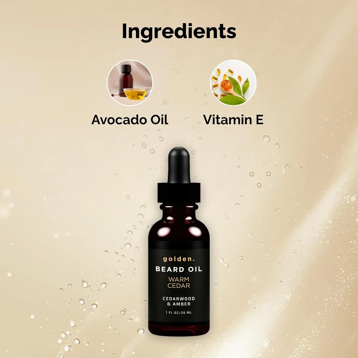 Golden Grooming Beard Oil for Men | Natural Growth Kit with Castor Oil, Jojoba Oil, and Olive Oil | Tames, Moisturizes & Styles | Warm Cedar Scent | 1oz