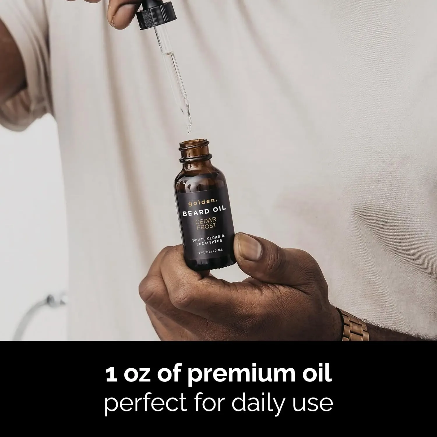 Golden Grooming Beard Oil for Men | Natural Growth Kit with Castor Oil, Jojoba Oil, and Olive Oil | Tames, Moisturizes & Styles | Warm Cedar Scent | 1oz