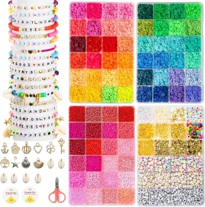 Goldwise Friendship Bracelet Kit 4 Boxes-13056 Pcs 72 Colors Bracelet Making Kits with Clay Beads, 7200 Pcs Glass Seed Beads and 3 Styles Letter Beads with Charms for Bracelet Making Gift