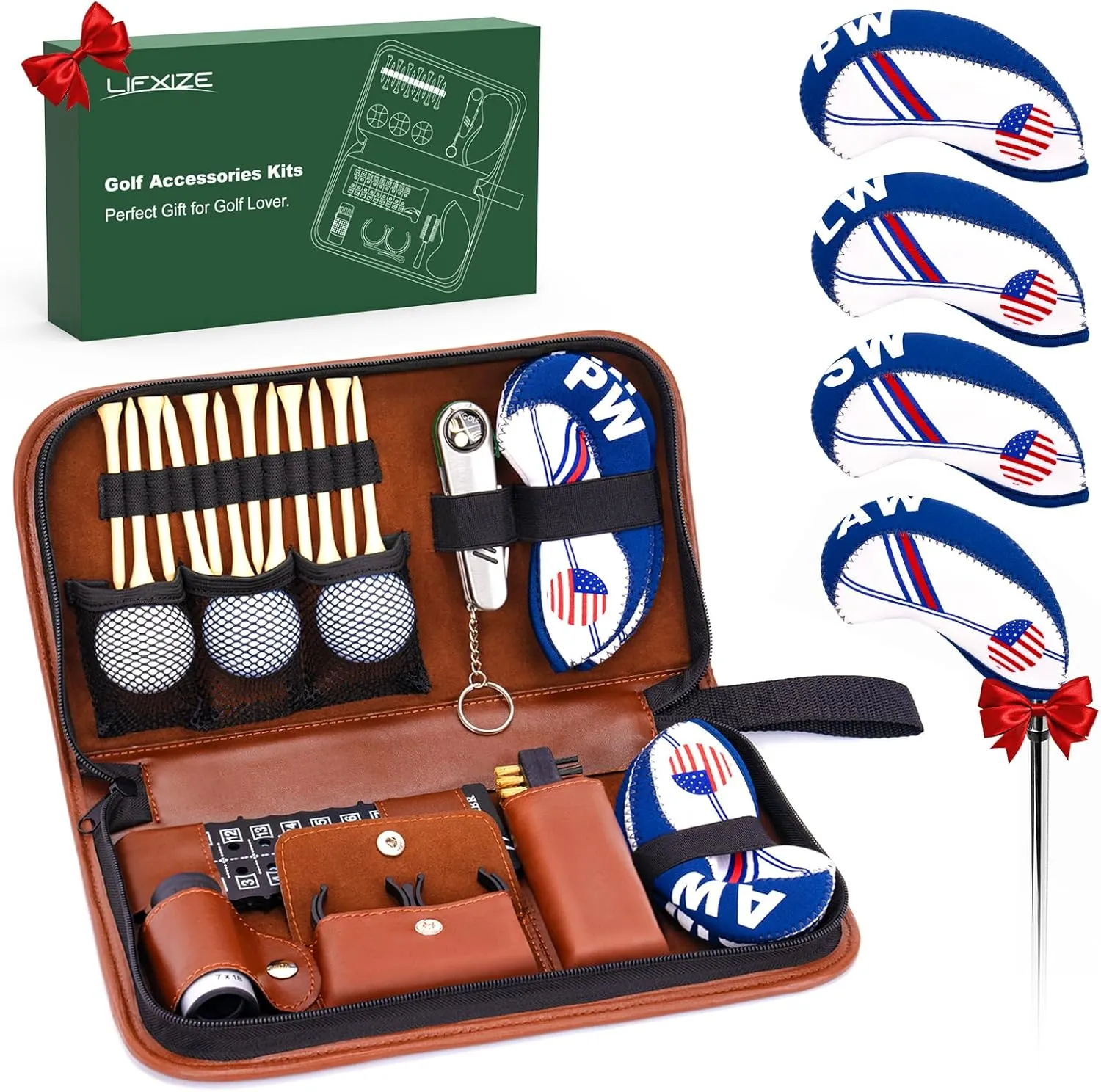 Golf Gifts for Men and Women, Golfing Accessories Kit with Multifunctional Divot Tools, Golf Tees, Golf Balls and Holder, Rangefinder, Brush, Scorer, for Golfer