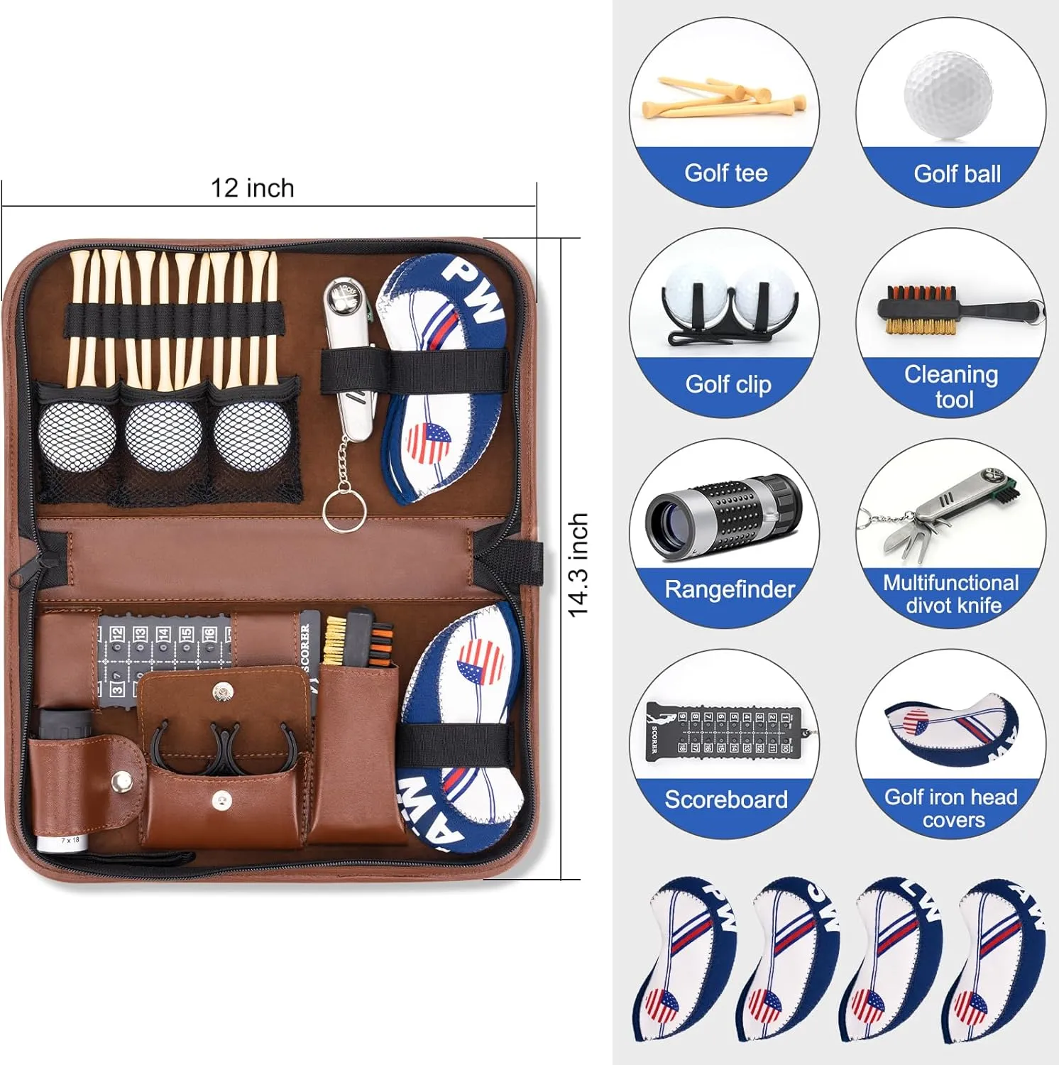 Golf Gifts for Men and Women, Golfing Accessories Kit with Multifunctional Divot Tools, Golf Tees, Golf Balls and Holder, Rangefinder, Brush, Scorer, for Golfer