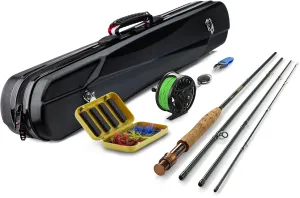Gonex Fly Fishing Rod and Reel Combo Starter Kit, Fly Rod 4-Piece Carbon Fiber, Aluminum Fly Reel, 12Pcs Fly Flies, Fishing Line, Scissors, Premium Travel Case Portable Lightweight