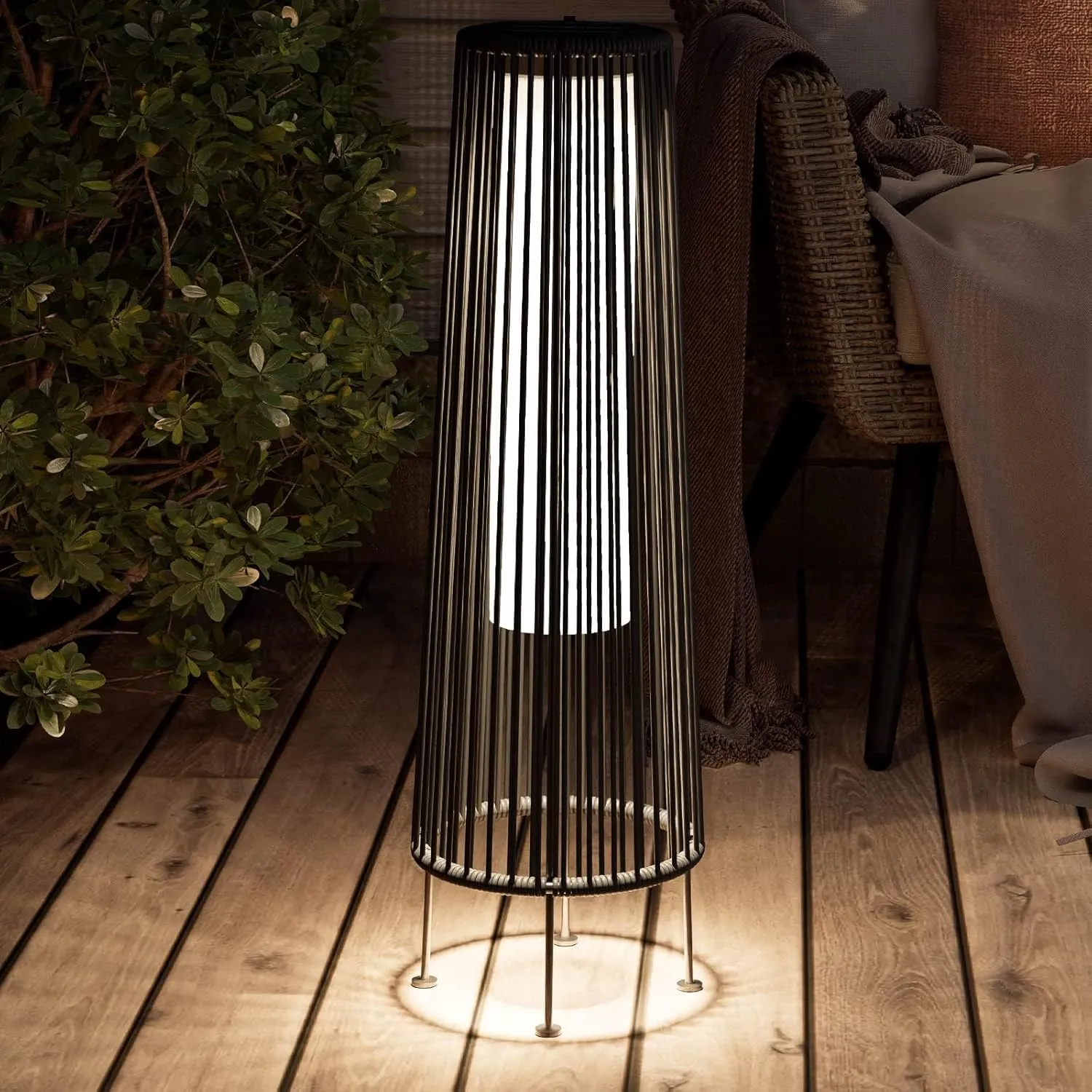 Grand patio Outdoor Floor Solar Light 2-Pack, Wicker Solar Patio Lamp Waterproof Outside Deck Lamp for Porch, Yard, Garden, Lawn Decorations - Dark Brown, Gordes 2 PCS