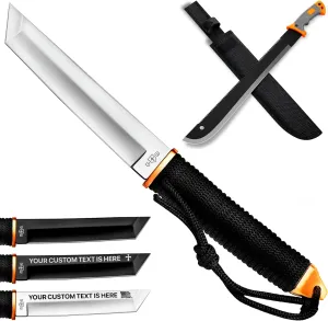 Grand Way Tanto Camping Knife with Sheath – 3  Colors – 5,9" Fixed Full Tang Mirror Polished Blade – Machete with Saw – 25” Heavy Duty Tool & Sheath – Ergonomic No-Slip Handle – Survival Knife