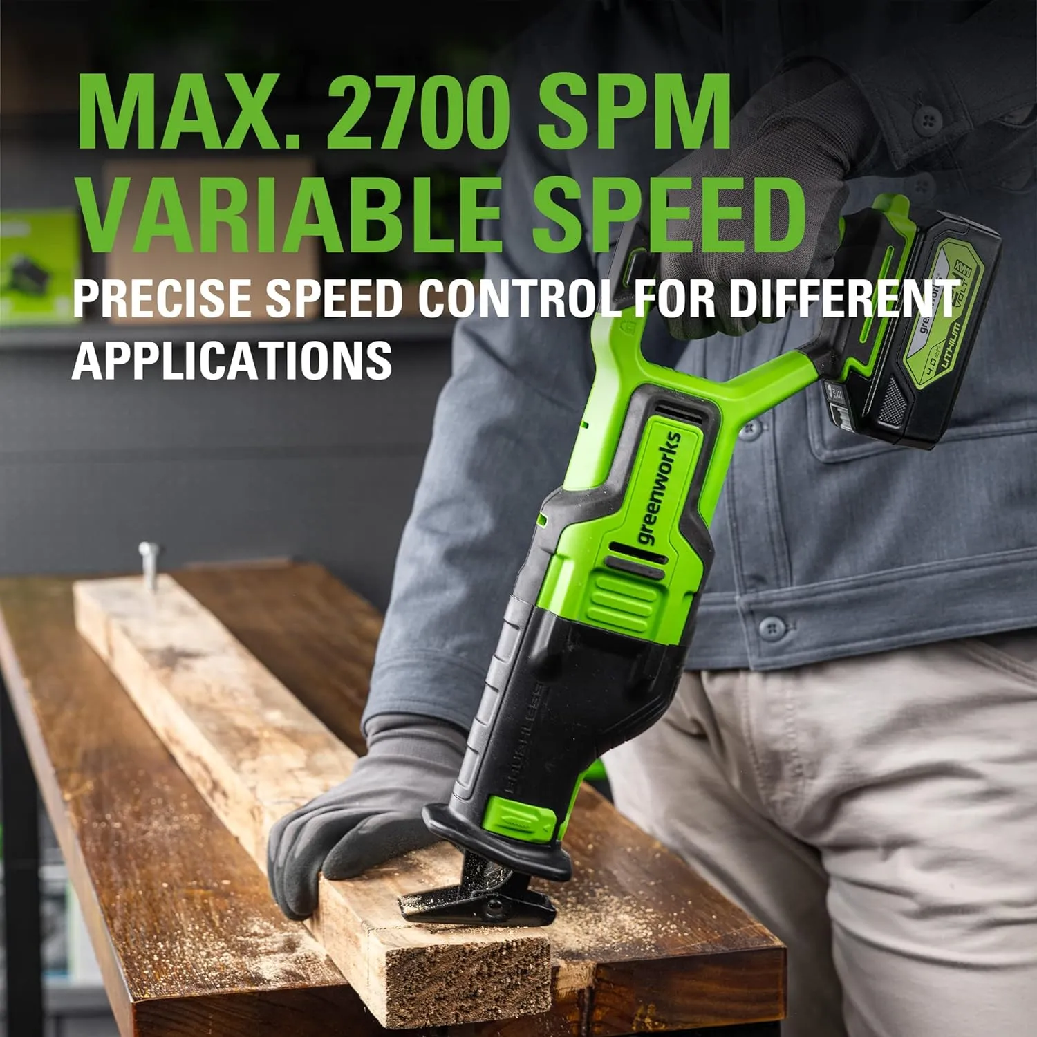 Greenworks 24V Brushless (1-1/8") Cordless Reciprocating Saw (2,700 SPM), 4.0Ah USB Battery and Charger Included