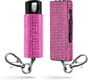 Guard Dog Security Bling It On Stun Gun and Pepper Spray for Self Defense, Fashionable Self-Defense Keychain Set for Women, Glow-in-The-Dark Actuator, 16-Ft Range, USB Rechargeable