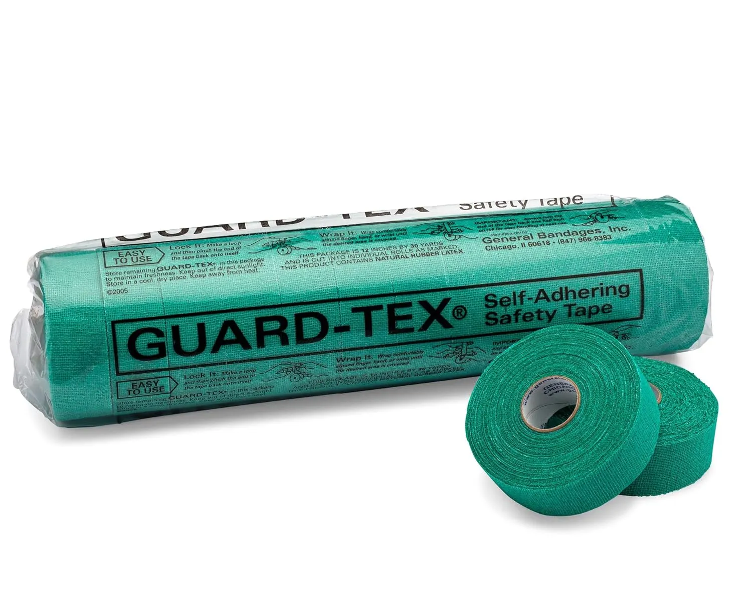 Guard-Tex® 1" Utility Wrap – 12-Roll Pack – Cohesive, Adhesive-Free Tape for Fingers, Tools, First Aid & More – Flexible, Tear-by-Hand, Water-Resistant - Green