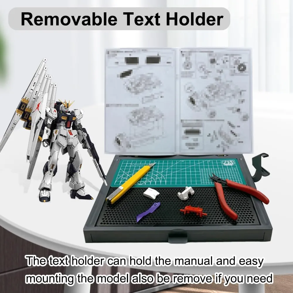 Gundam Making Workbench with Drawer, Portable Worktable for Gundam Cutting and Assembly, Model Work Table with Pliers Rack, Display Version, Dual Craft Cut Mat, Foldable Storage and Space-Saving