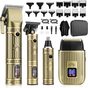 Hair Clippers for Men Professional,Beard Trimmer Hair Trimmer Kit,Cordless Clippers and Trimmers Set,Electric Razor Shavers for Men,Nose Trimmer Mens Grooming Kit for Barber,LED Display