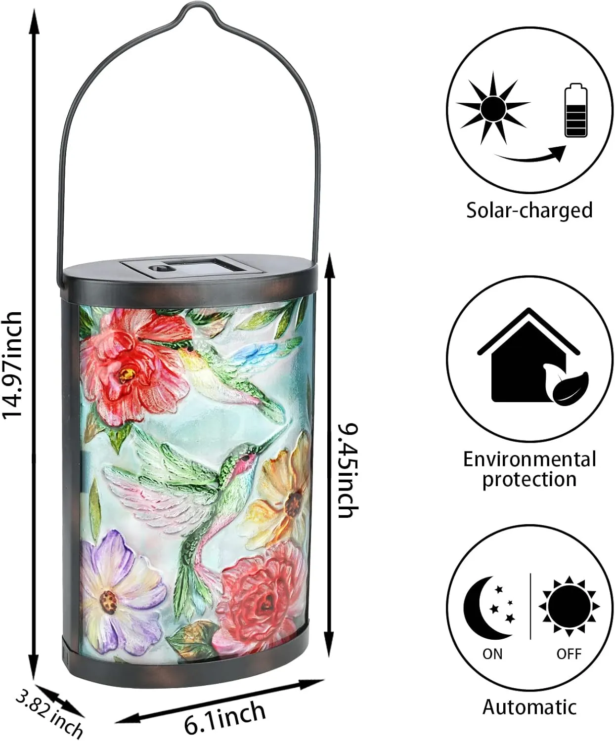 Hanging Solar Lantern Outdoor Waterproof LED Hummingbird Solar Lights Outdoor Decorative Solar Lanterns Tabletop Lamp for Patio Garden Yard Decor