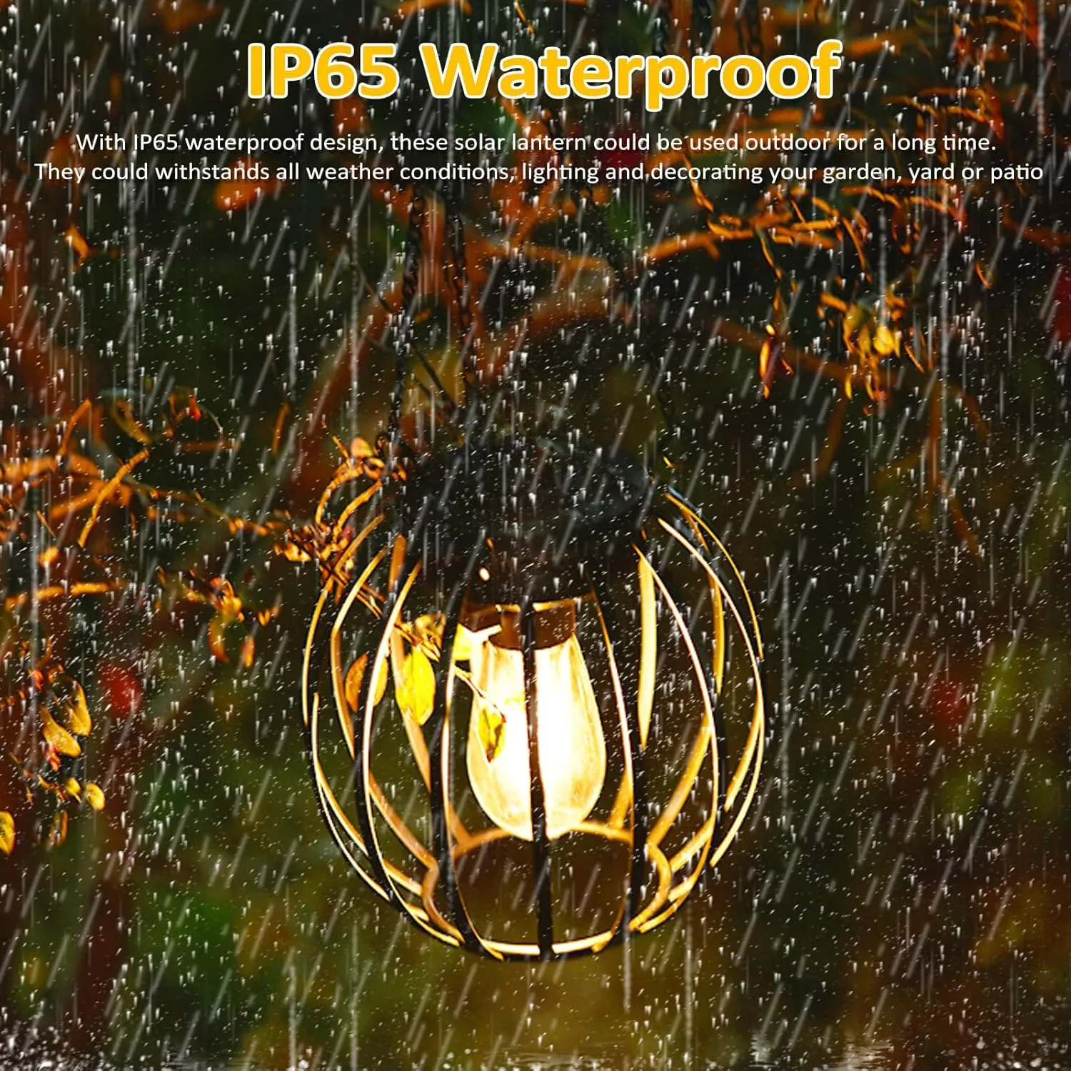 Hanging Solar Lanterns,1 Pack Hanging Solar Lanterns Metal Outdoor Waterproof Hanging Warm White Solar Lights with Tungsten Light Bulb for Outside Decorative Tree Lights Solar Lanterns for Gard