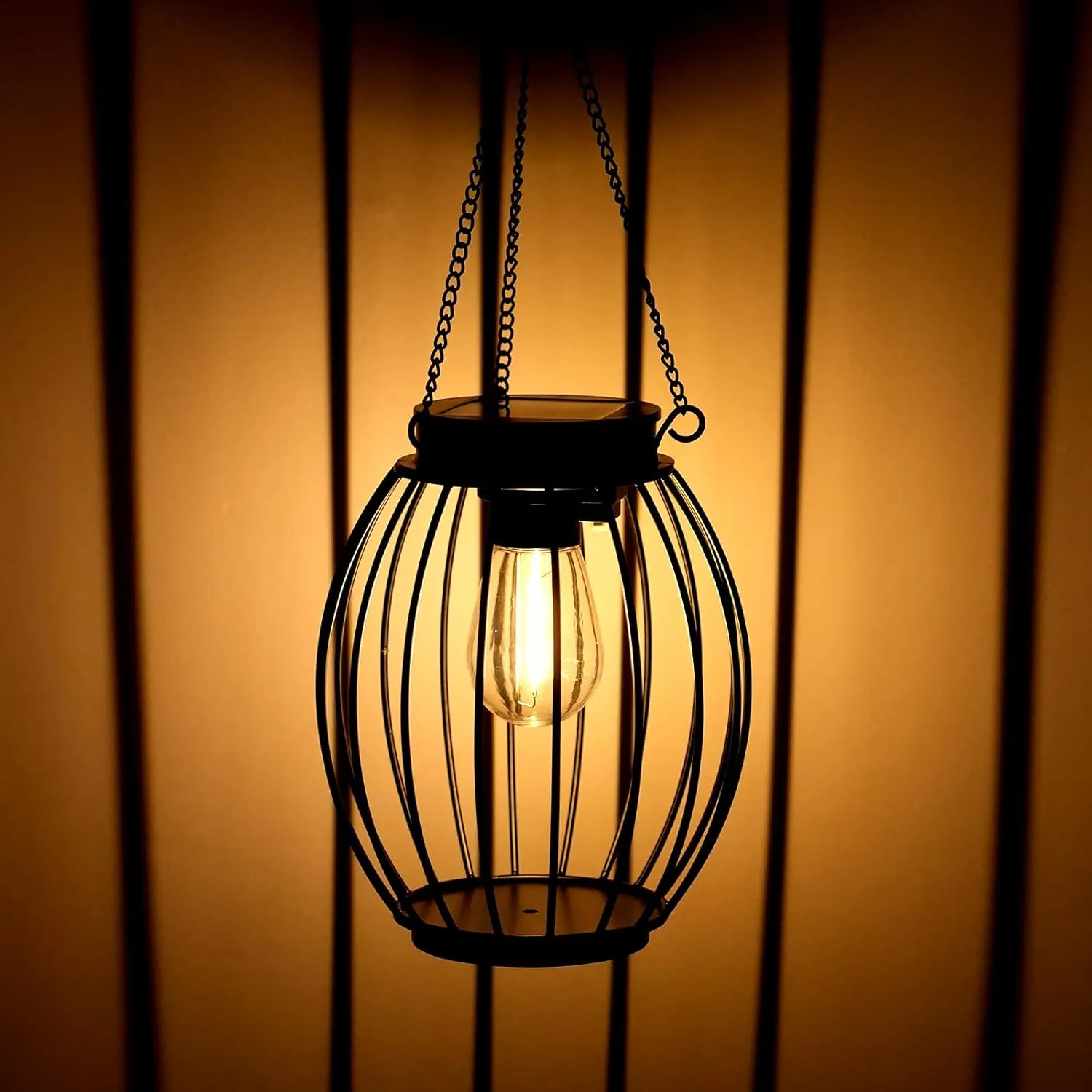 Hanging Solar Lanterns,2 Pack Hanging Solar Lanterns Metal Outdoor Waterproof Hanging Warm White Solar Lights with Tungsten Light Bulb for Outside Decorative Tree Lights Solar Lanterns for Gard