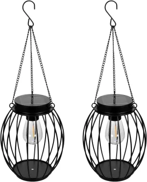 Hanging Solar Lanterns,2 Pack Hanging Solar Lanterns Metal Outdoor Waterproof Hanging Warm White Solar Lights with Tungsten Light Bulb for Outside Decorative Tree Lights Solar Lanterns for Gard