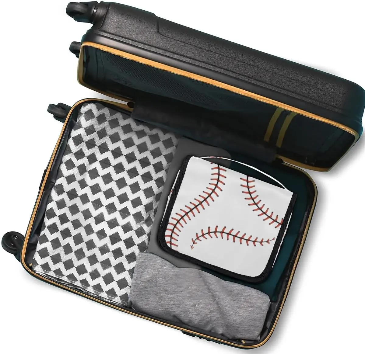 Hanging Travel Toiletry Bag for Kids, Women Cosmetic Organizer Makeup Bag Pouch Men Shaving Dopp Kit Shower Bag With Sturdy Hook(Baseball)