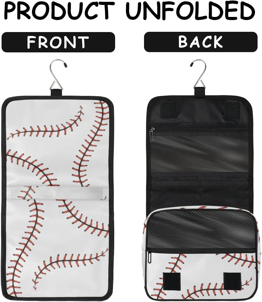 Hanging Travel Toiletry Bag for Kids, Women Cosmetic Organizer Makeup Bag Pouch Men Shaving Dopp Kit Shower Bag With Sturdy Hook(Baseball)