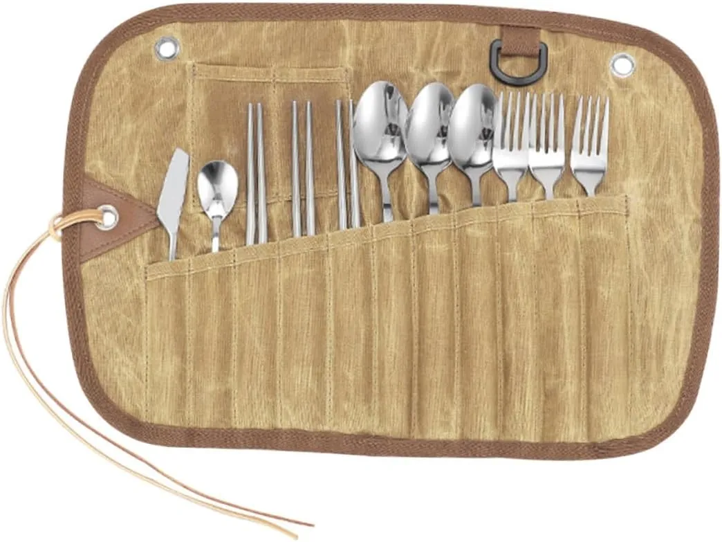 Happyyami 1Set Stainless Steel Camping Utensil Set Portable Travel Cutlery Kit for Outdoor Activities Durable and Lightweight Silverware for Picnics Hiking Camping Must Haves