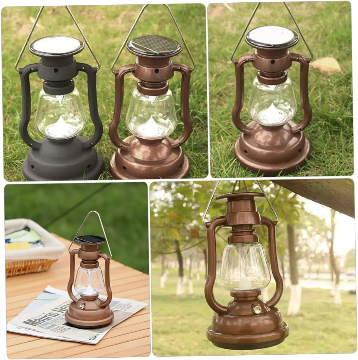 Happyyami Solar Camping Lights Handheld Outdoor Lantern Yard Lamp Retro Lantern Decor