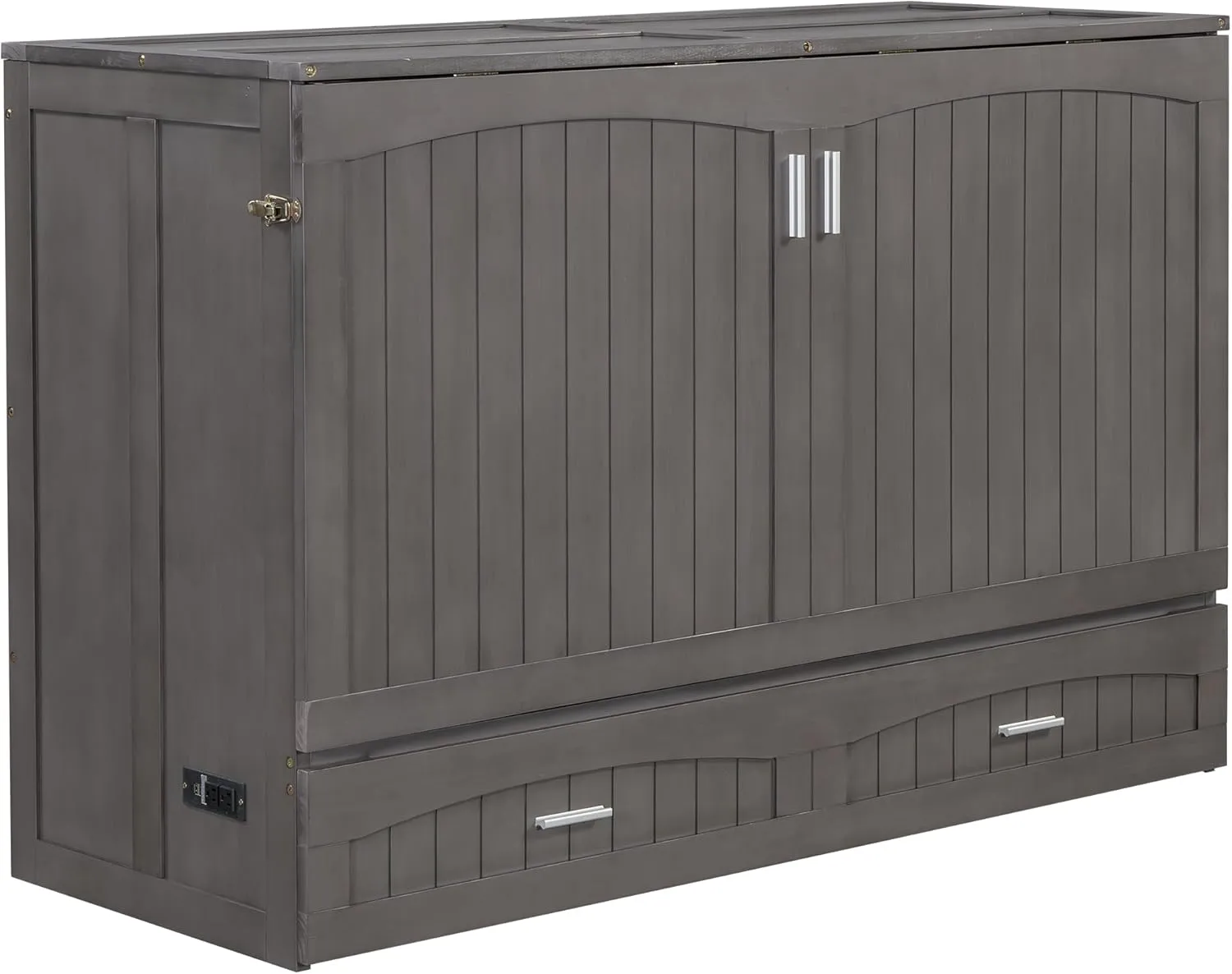 Harper & Bright Designs Queen Size Murphy Bed Cabinet with Storage Drawer, Solid Pine Wall Bed Frame with Charging Station, Modern Platform Bed Cabinet for Guest Room Home Office, Antique Gray