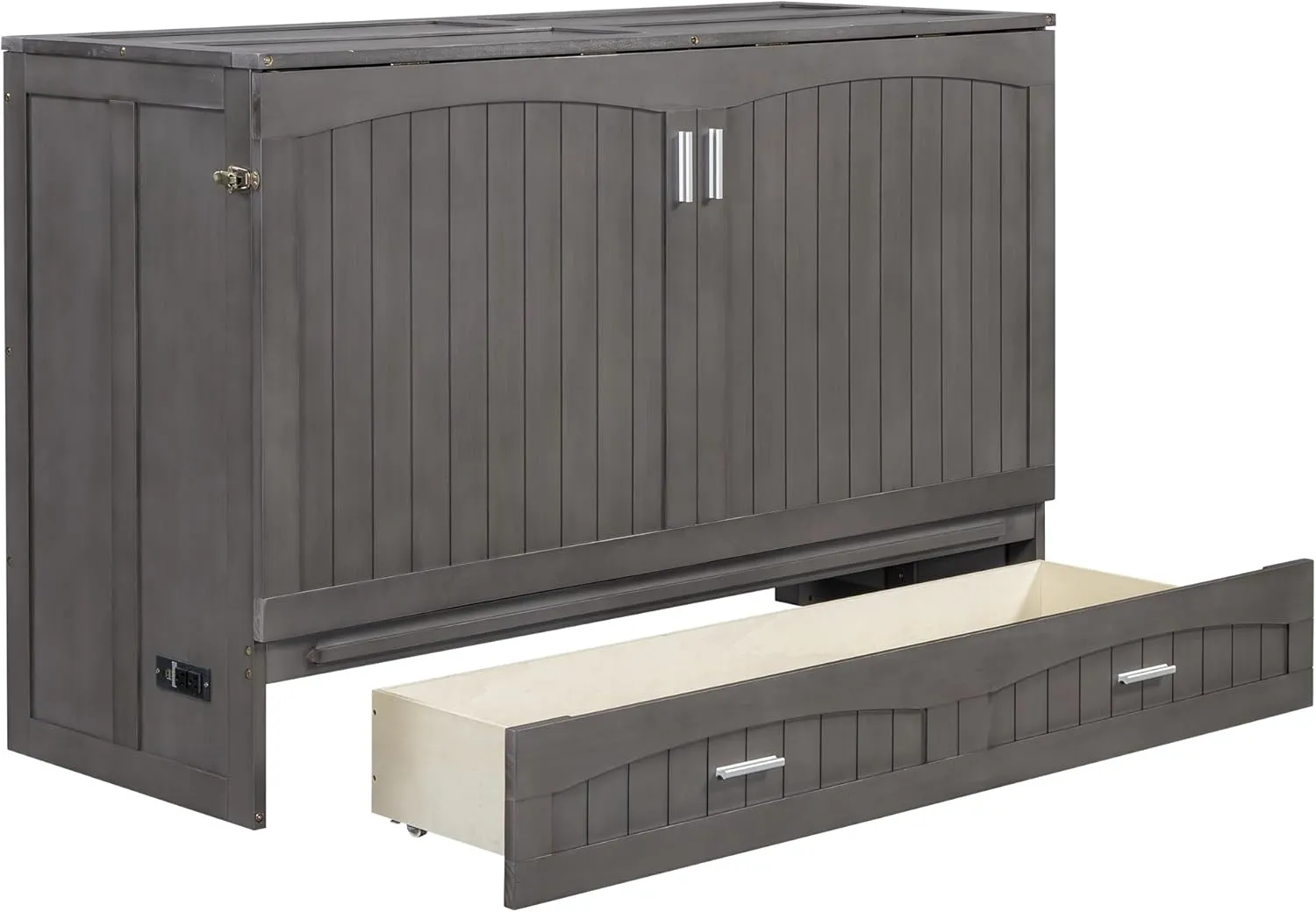 Harper & Bright Designs Queen Size Murphy Bed Cabinet with Storage Drawer, Solid Pine Wall Bed Frame with Charging Station, Modern Platform Bed Cabinet for Guest Room Home Office, Antique Gray