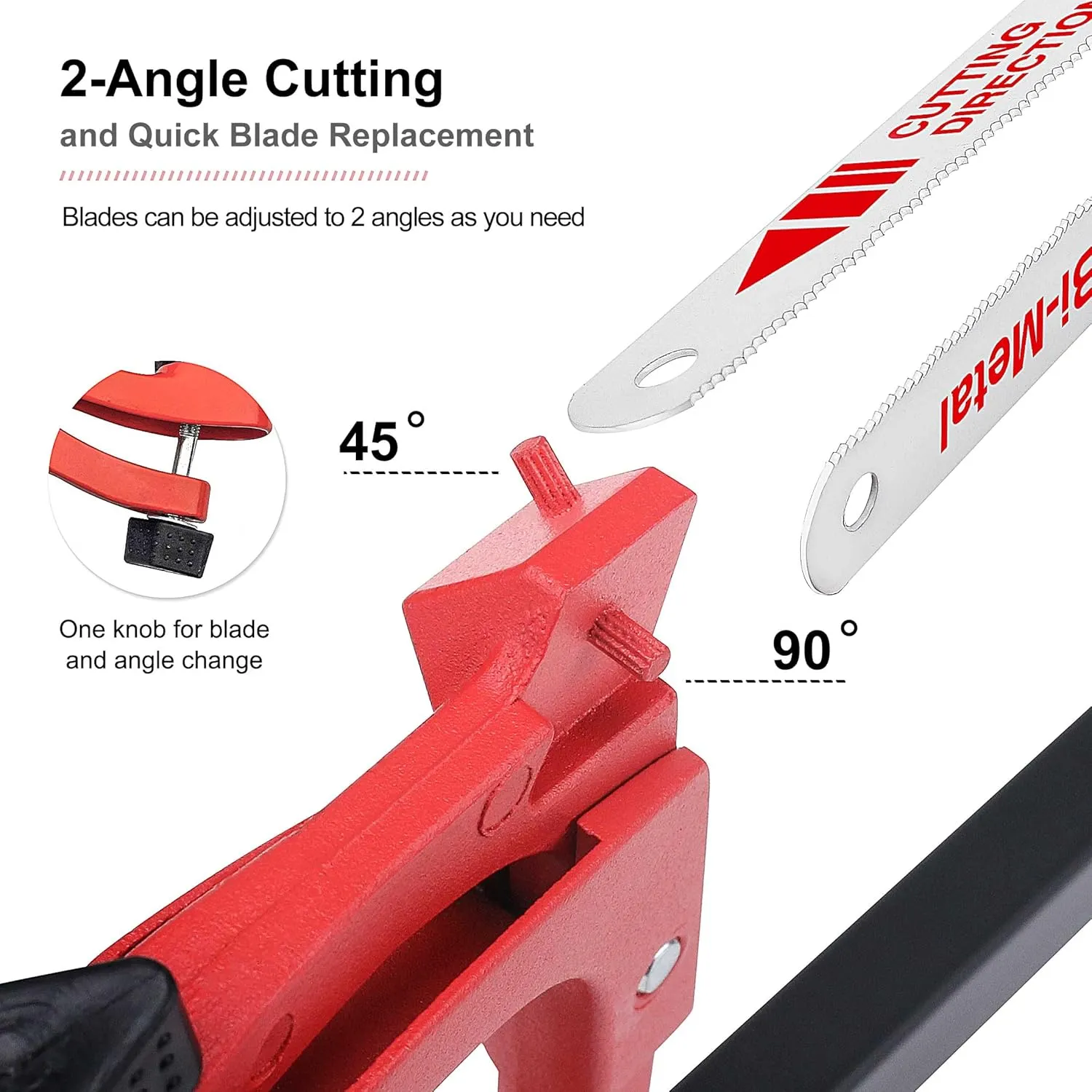 HAUTMEC 12 inch High-Tension Hacksaw With Blade Storage Heavy Duty Adjustable Hand Saw with 24 TPI Bi-Metal Hss Blade Professional Hack Saw For Metal, Steel Pipe, PVC, Wood Cutting