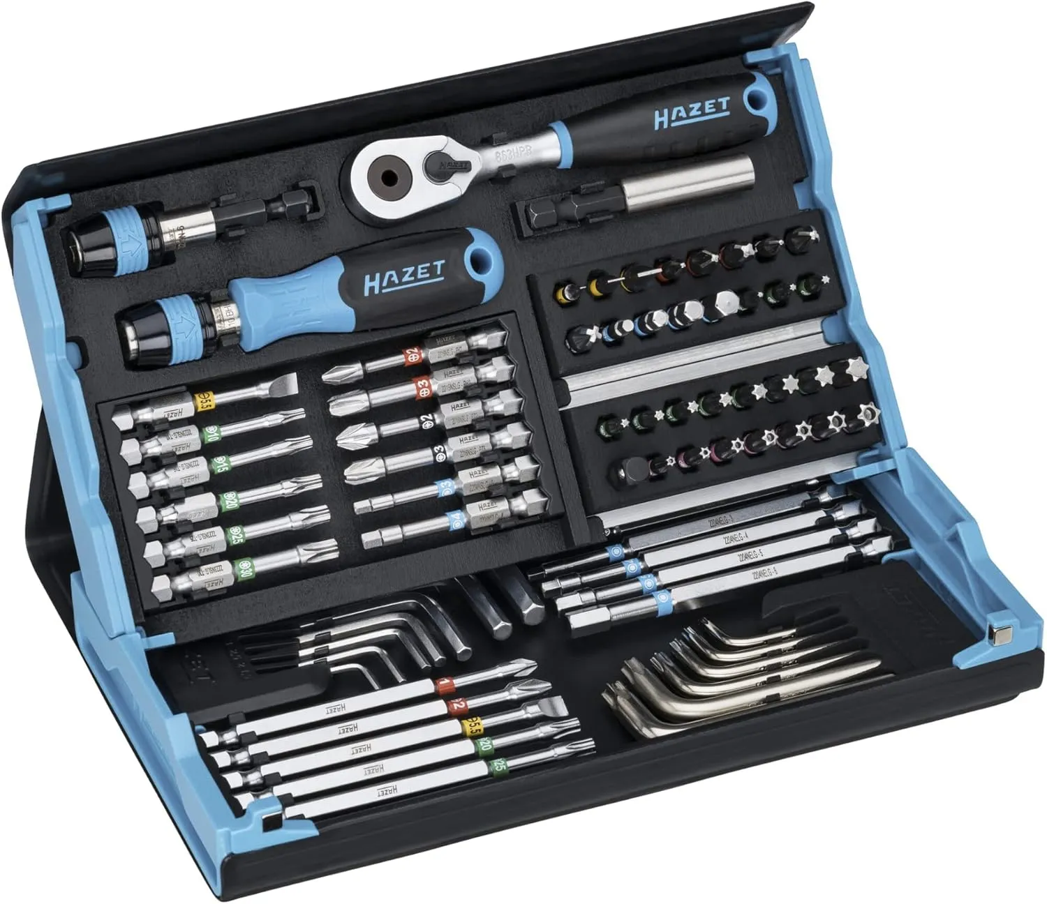 HAZET Smartcase bit set 2200SC-31 I 73-piece set, drive: hexagon 6.3 (1/4 inch), maximum number of tools in minimum space for best overview I foldable tool set