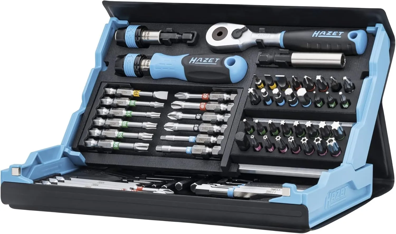 HAZET Smartcase bit set 2200SC-31 I 73-piece set, drive: hexagon 6.3 (1/4 inch), maximum number of tools in minimum space for best overview I foldable tool set