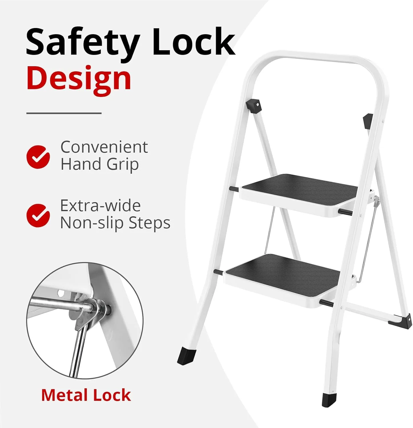 HBTower Step Ladder Folding Step Stool for Adults with Anti-Slip Pedal,330 lbs Capacity for Kitchen, Home,White