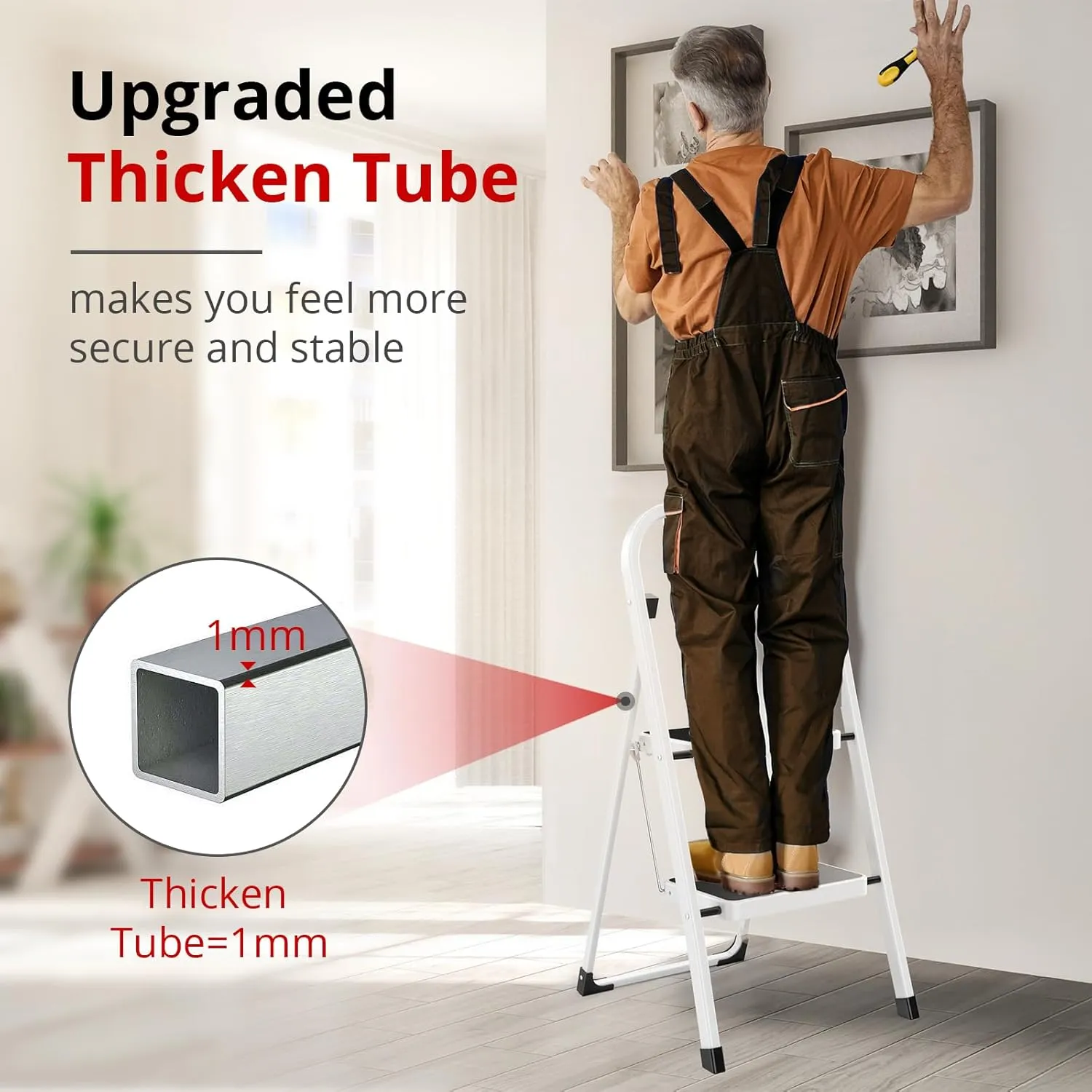 HBTower Step Ladder Folding Step Stool for Adults with Anti-Slip Pedal,330 lbs Capacity for Kitchen, Home,White