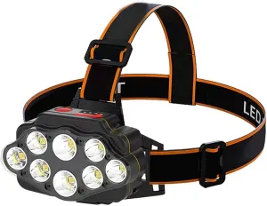 Headlamp, 8 LED Portable Headlamp Waterproof Head Flashlight USB Charging Super Bright Rechargeable Headlight for Nightwalk Hiking Fishing