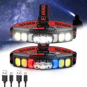 Headlamp Flashlight, 1800 Lumen LED Rechargeable Headlamp with 6 Modes Head Flashlight, Bright Head Lamp IPX5 Waterproof USB Headlight for Outdoor Fishing, Hiking, Camping, Running