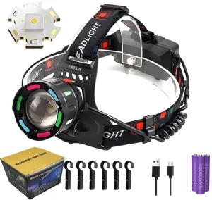 Headlamp Rechargeable 150000LM Bright Head Lamp, 40H Type-C cable Adjustable Headlight Outdoor, 4Mode Head Lights for Forehead, 90° LED Waterproof Headlamps Adults Camping Hiking (CCarSQ12-2)