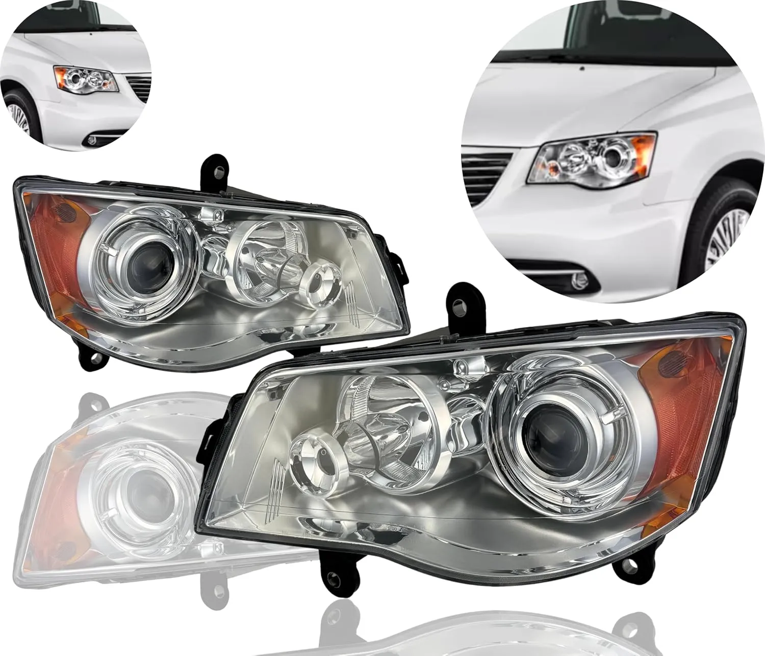 Headlight Assembly Replacement For Chrysler Town & Country 2008-2016 Left & Right Sides HID, without HID Kits and Bulb, with Halogen High Beam Bulb 5113334AD, 5113335AD / CH2519126, CH2518126 DOT/SAE