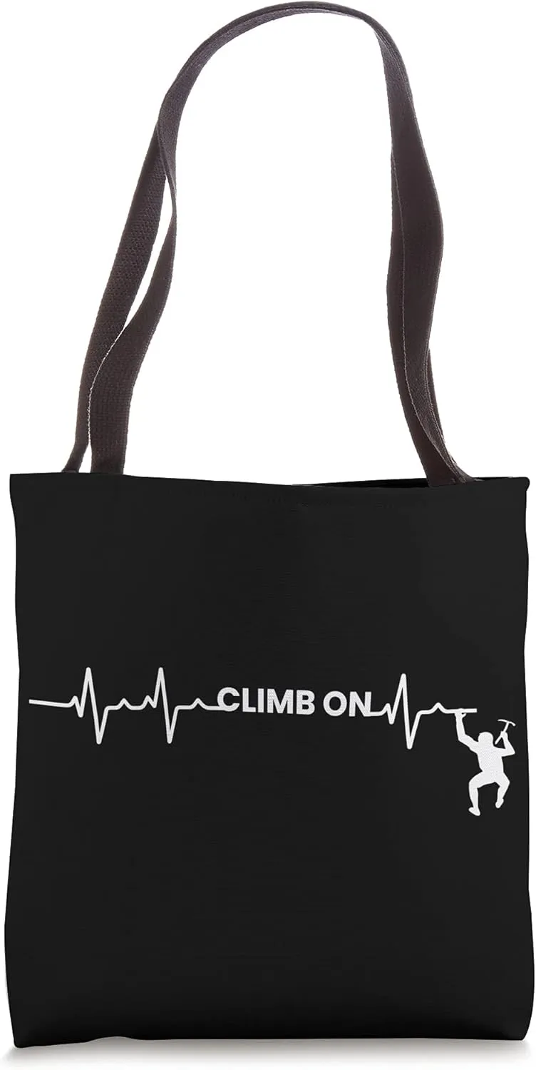 Heartbeat EKG Mountain Rock Climbing Boulder Climber Climb Tote Bag