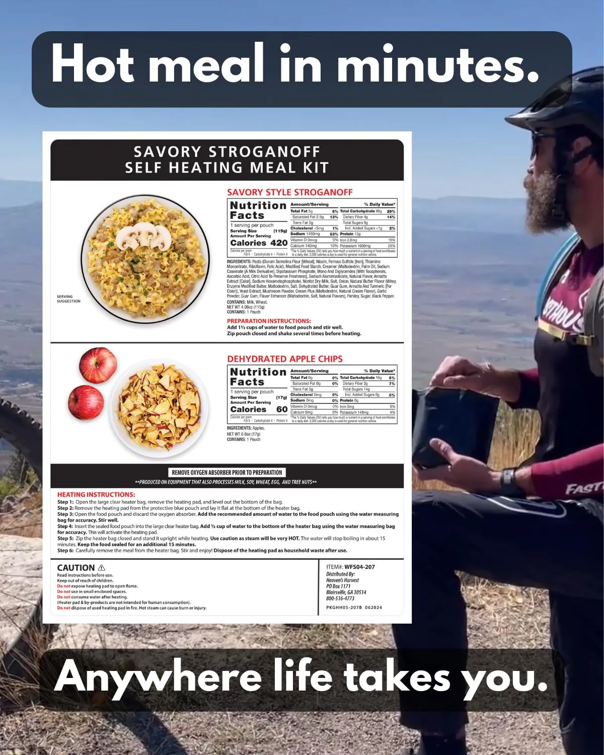 Heaven's Harvest Self Heating Meal Kit - Just add water to activate the heating element and the cooking process begins! Emergency Survival Food with a 10-Year Shelf Life (6-pack, Savory Stroganoff)