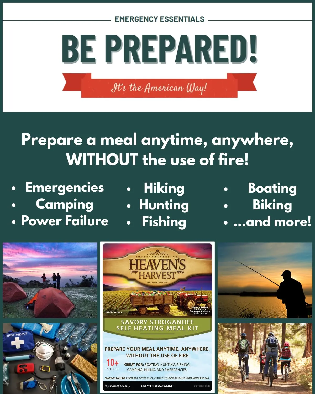Heaven's Harvest Self Heating Meal Kit - Just add water to activate the heating element and the cooking process begins! Emergency Survival Food with a 10-Year Shelf Life (6-pack, Savory Stroganoff)