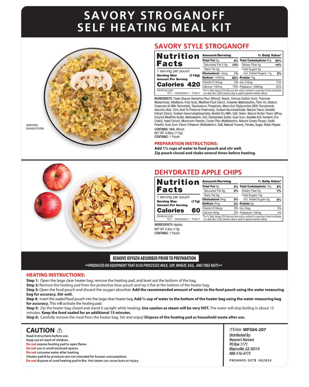 Heaven's Harvest Self Heating Meal Kit - Just add water to activate the heating element and the cooking process begins! Emergency Survival Food with a 10-Year Shelf Life (6-pack, Savory Stroganoff)
