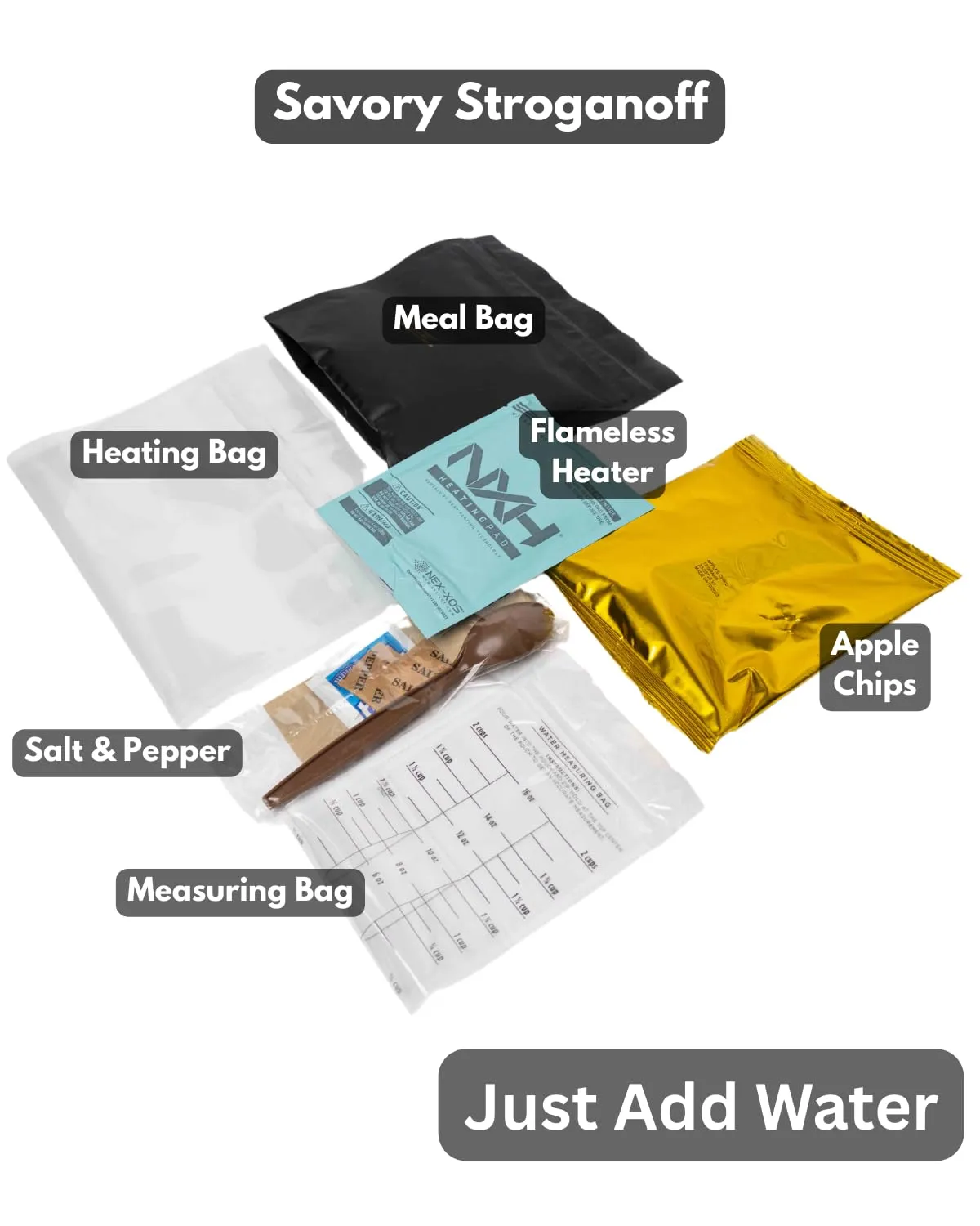Heaven's Harvest Self Heating Meal Kit - Just add water to activate the heating element and the cooking process begins! Emergency Survival Food with a 10-Year Shelf Life (6-pack, Savory Stroganoff)