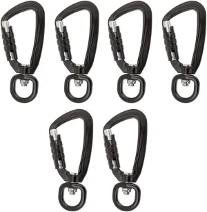 Heavy Duty 6 Pack Auto Locking Carabiners 500KG Screwgate Clip for Hiking Camping Hammocks with Swivel Hook Utility Keychain - Aluminum Black D-Ring