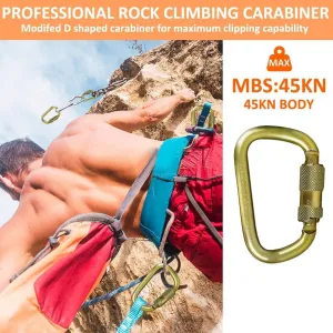 Heavy Duty Alloy Steel Auto-Locking Climbing Carabiner - 45KN Twist Lock Carabiner for Rock and Tree Climbing, Quick Release, Rescue, and Mountaineering. ANAB Certified, 4.21-inch, Large, Gold