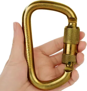Heavy Duty Alloy Steel Auto-Locking Climbing Carabiner - 45KN Twist Lock Carabiner for Rock and Tree Climbing, Quick Release, Rescue, and Mountaineering. ANAB Certified, 4.21-inch, Large, Gold