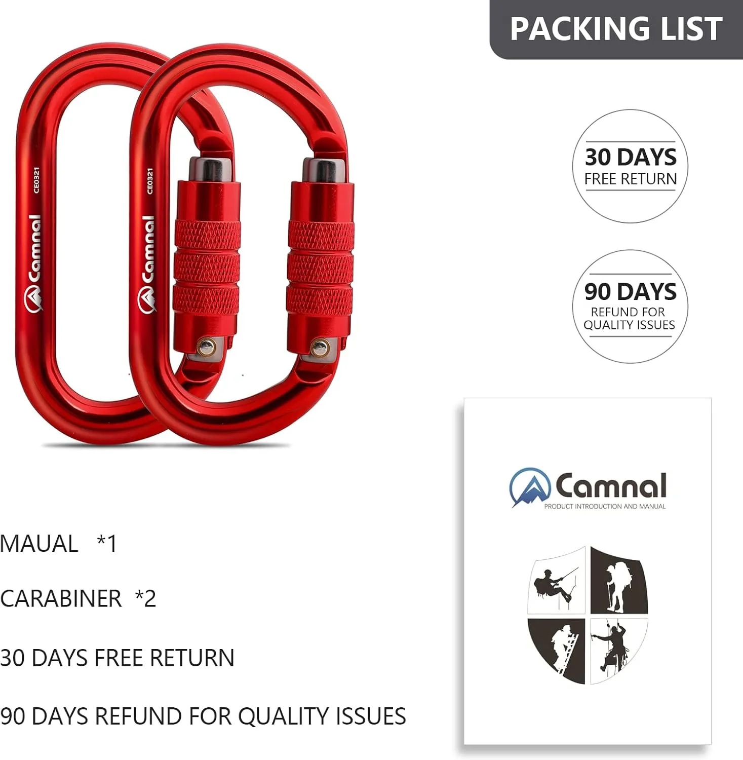 Heavy Duty Carabiner, 25kn(About 5620 lbs) Oval Carabiner Clip O-Shape Rock Climbing Carabiner Lightweight Caribeener for Climbing, Mountaineer, Aerial Work