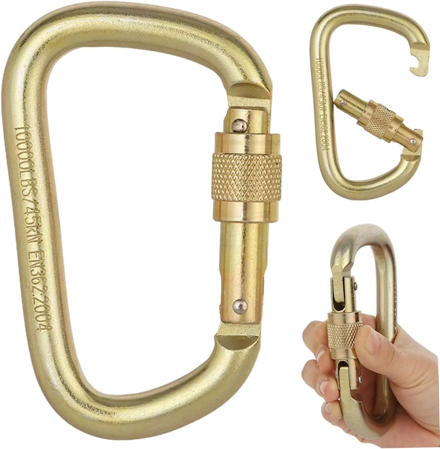 Heavy Duty Carabiner, 45kN Twist Auto Locking Carabiner, D-Shape Climbing Carabiner, Portable Steel Carabiner for Rappelling, Hammocks, Rescue, Dog Leash, Swing Locking Carabiner