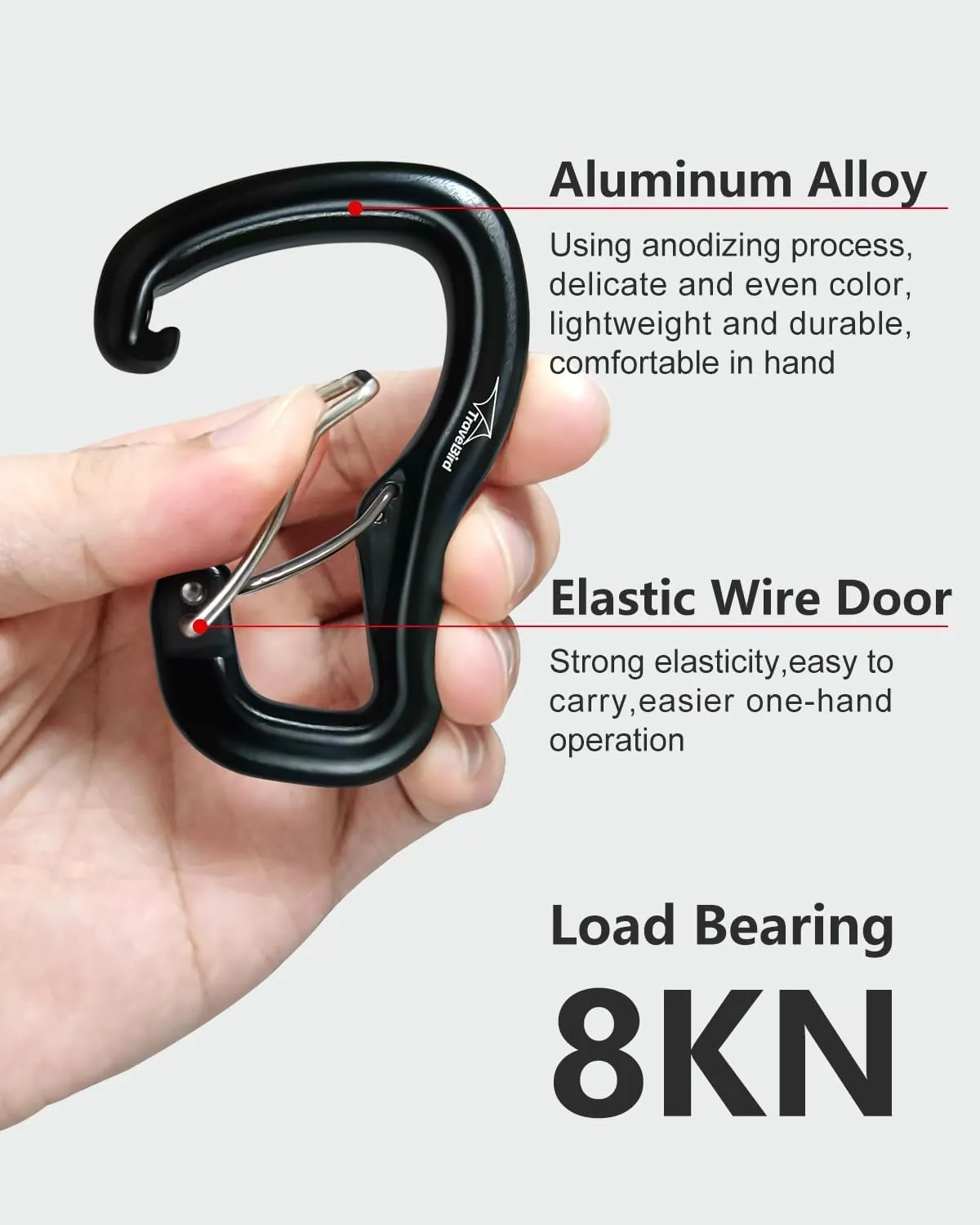 Heavy Duty Carabiner Clip Hook 8KN (1763 lbs), 2 PCS Ultra-Light Aluminum Caribeaners with Double Door D Ring Shape, for Hammock, Camping, Hiking, Backpacking, Dog Leash, Keychain Clip