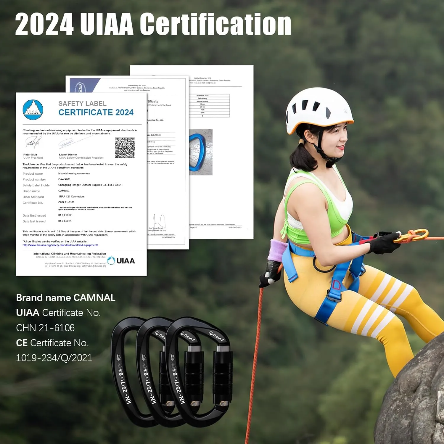 Heavy Duty Carabiner UIAA Certified Locking Carabiner 25KN (About 5620 lbs) Auto Locking Carabiner D Shape Carabiner Clip for Rock Climbing, Mountaineer, Aerial Work