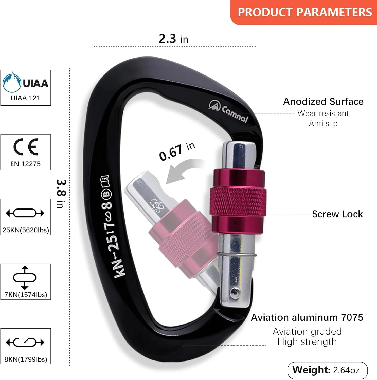 Heavy Duty Carabiner UIAA Certified Locking Carabiner 25KN (About 5620 lbs) Screw Lock Carabiner D Shape Carabiner Clip for Rock Climbing, Mountaineer, Aerial Work
