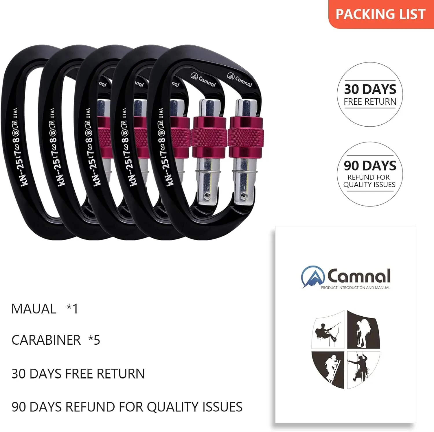 Heavy Duty Carabiner UIAA Certified Locking Carabiner 25KN (About 5620 lbs) Screw Lock Carabiner D Shape Carabiner Clip for Rock Climbing, Mountaineer, Aerial Work