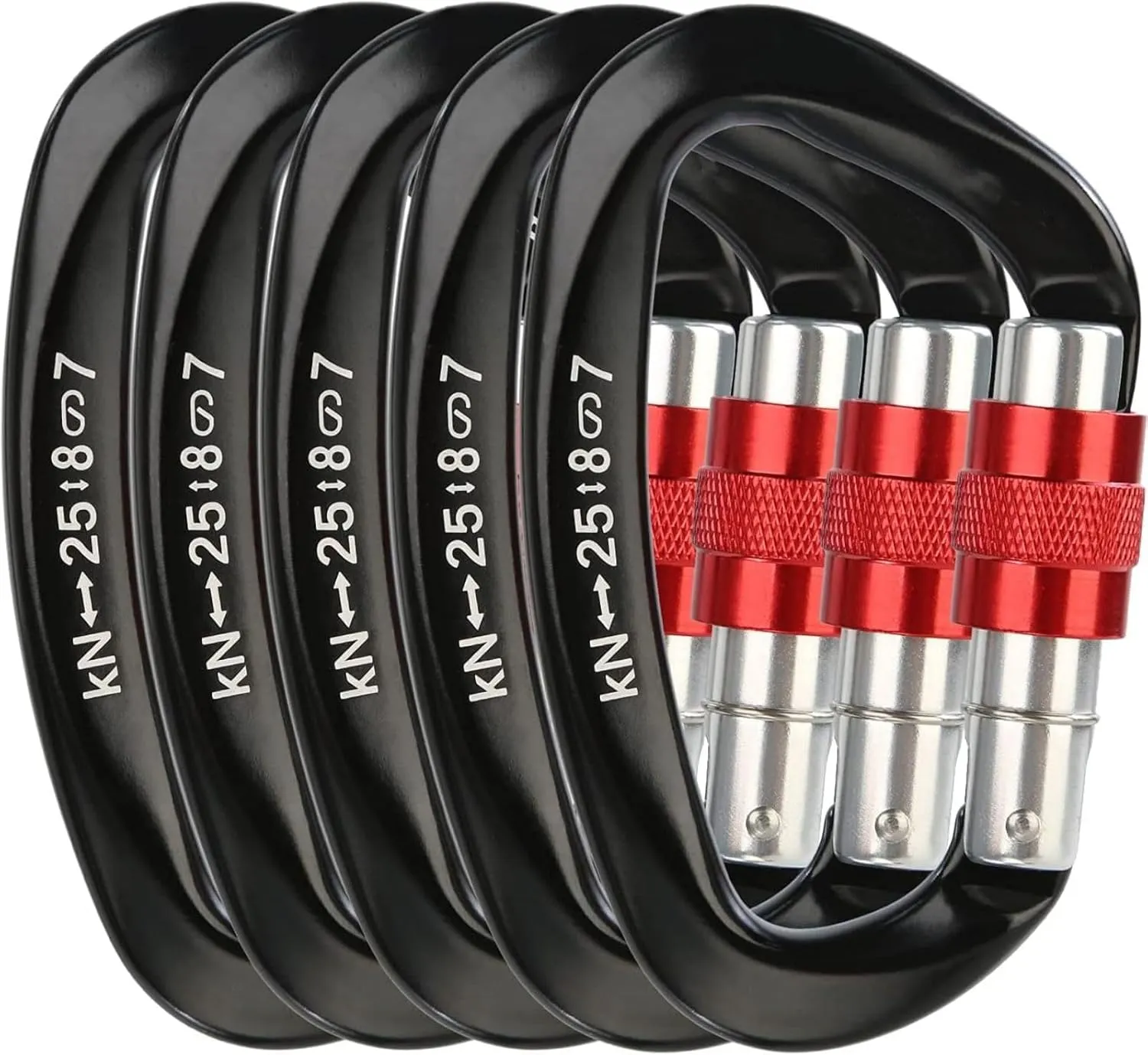 Heavy Duty Screwgate Locking Carabiner D Shape for Rappelling and Mountaineering, 5pcs