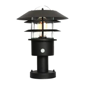 Helsingor 1 Light PIR Pedestal Lantern | Black