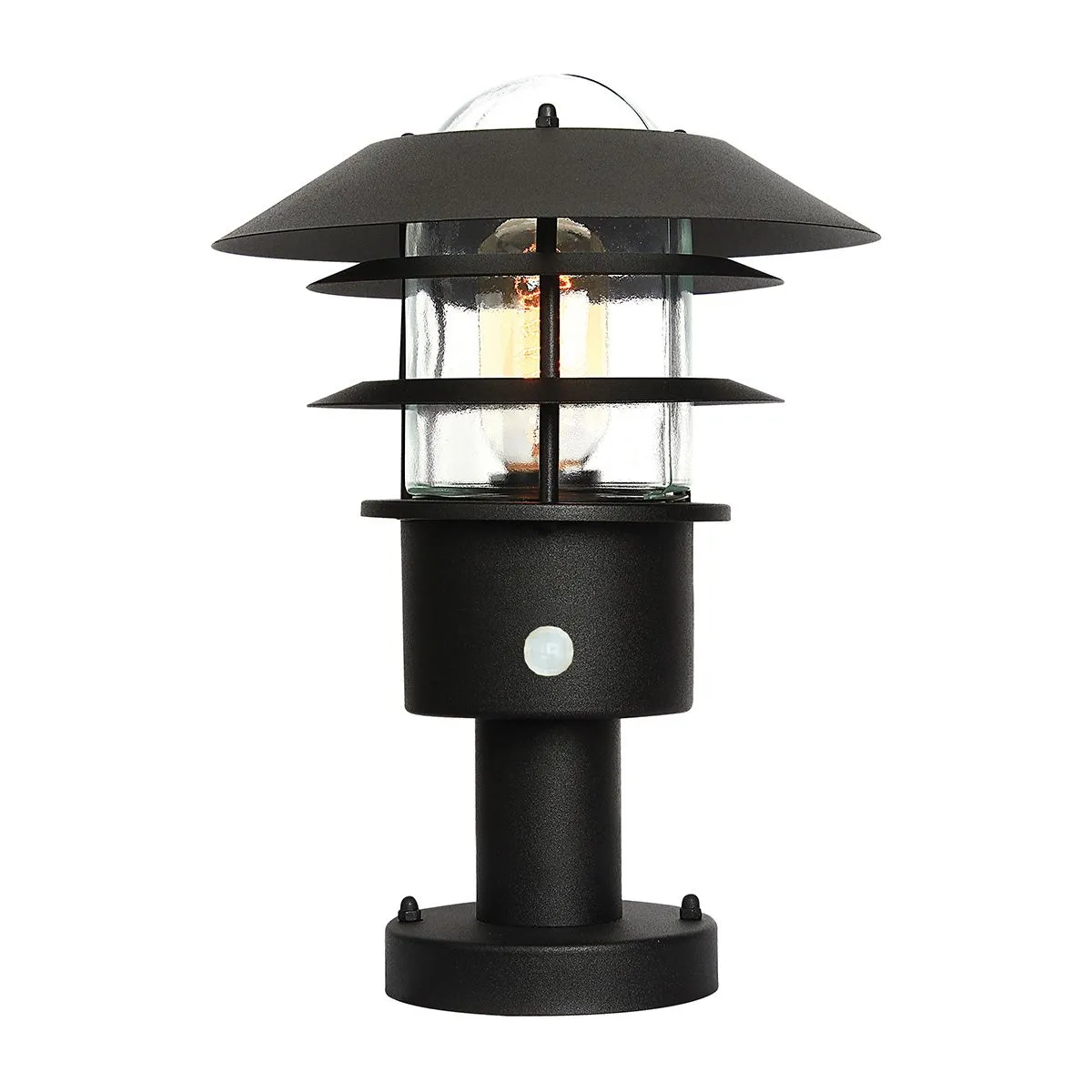 Helsingor 1 Light PIR Pedestal Lantern | Black