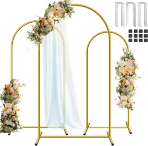 HEMMOTOP Metal Arch Backdrop Stand Set of 3, 6 ft/ 5 ft/ 4 ft Party Arch Stands for Wedding, Birthday, Baby Shower, Bridal Shower - Balloon Arched Frame for Garden Decor, Gold Floral Arches, 3 Pieces